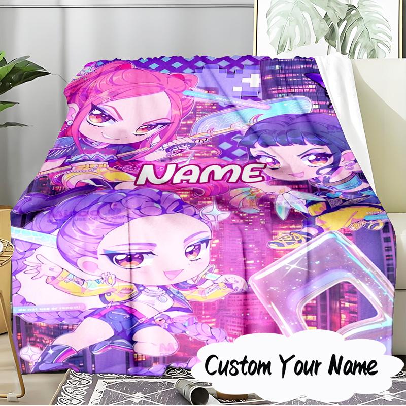 Custom Name KPop Cartoon Blanket Ideal Bedding Blanket Perfect for Travel, Camping, Living Rooms, Offices, Sofas, Fan Christmas gift