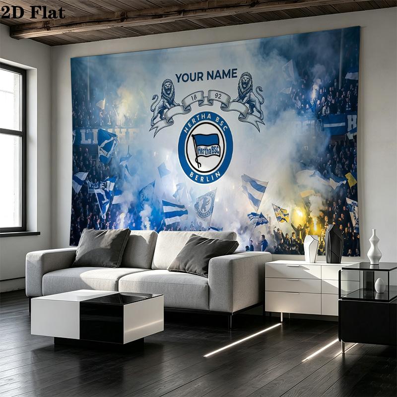 Benutzerdefinierte Hertha BSC Berlin bedruckte Wandteppich – Wandbehang für Schlafzimmer, Studentenwohnheime und Heimdekoration 100cm x 150cm white
