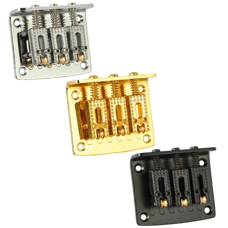 Guitar Bridge, Zinc Alloy 3-String Fixed Hardtail Guitar Bridge Saddle with 4 Pieces Mounting Screws for Electric Guitar