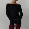 Tooxika Women's Autumn And Winter Long-sleeved Knitted Bottoming Shirt One Shoulder Sexy Slim Shoulder Top