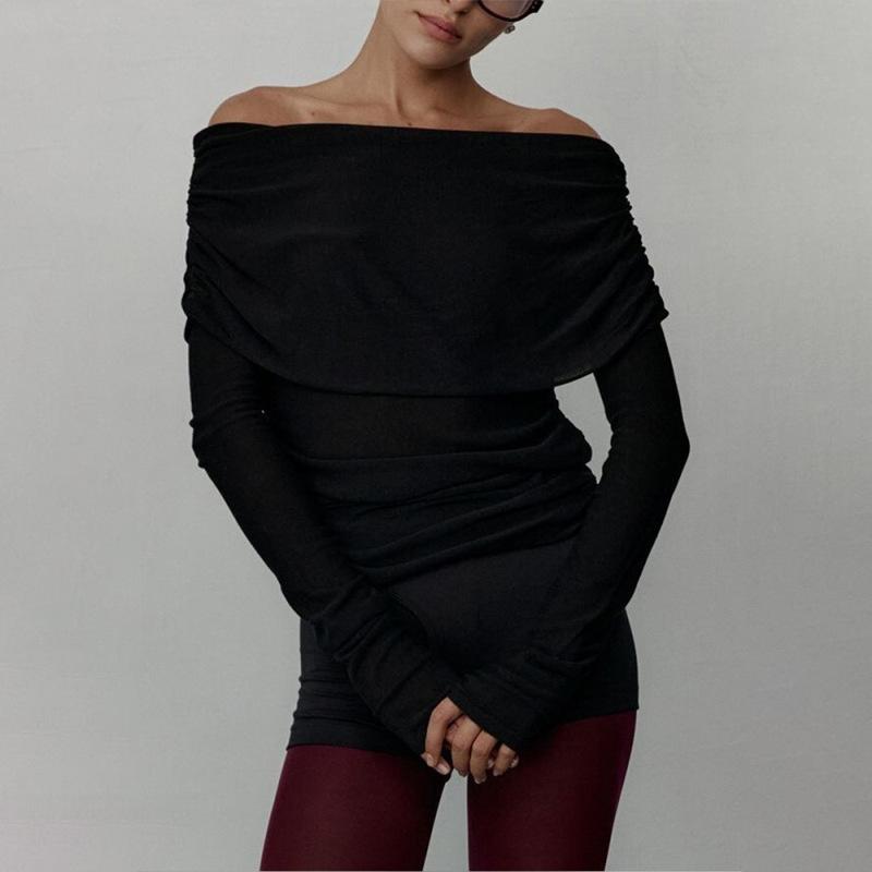 Tooxika Women's Autumn And Winter Long-sleeved Knitted Bottoming Shirt One Shoulder Sexy Slim Shoulder Top