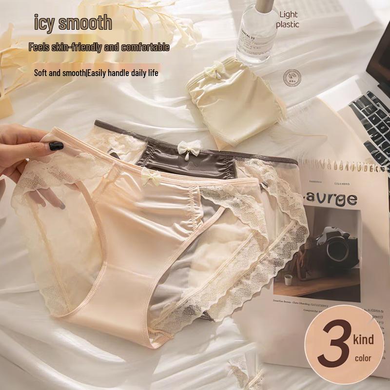 FitonTon Women's 3-Pack Ice Silk Seamless Lace Briefs