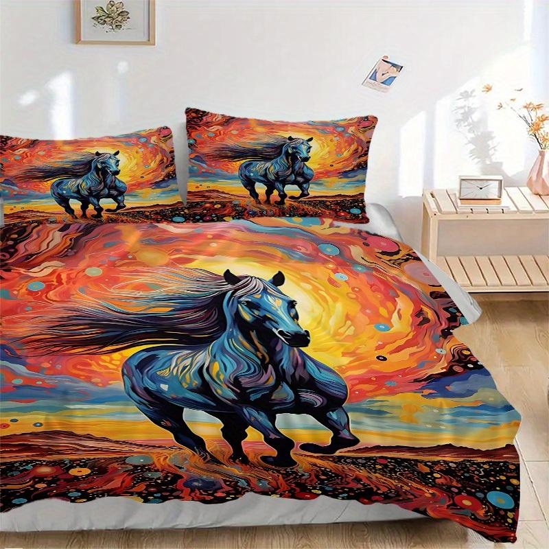 3pcs Animal-themed Horse Soft and Comfortable Breathability, Bedding Set, Machine Washable, Suitable for All Seasons153