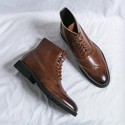 British Style Men Dress High Top Shoes Classic Mens Ankle Boots Fashion Leather Male Brogue Shoes Comfy Elegantes Business Botas