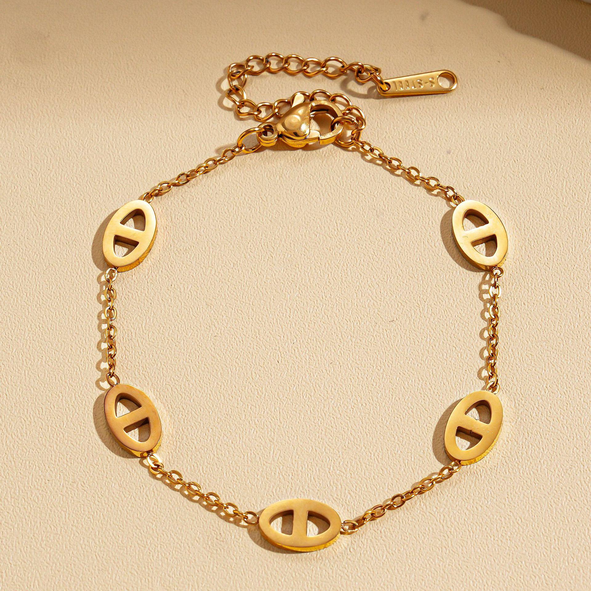 

Европейский и американский браслет-подвеска из нержавеющей стали в виде цветка и пятачка - Универсальное и модное женское украшение