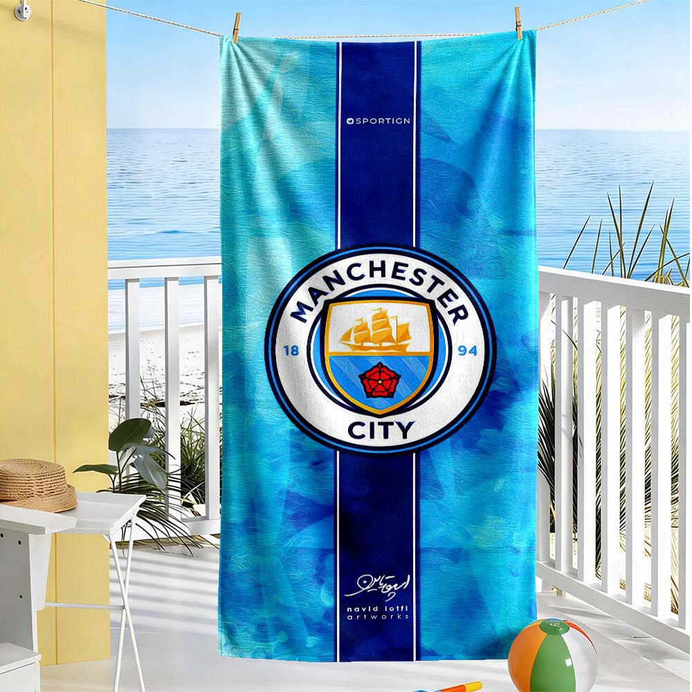 Asciugamano da Spiaggia Stile Manchester City FC Morbido Resistente Asciugatura Rapida Confortevole Leggero Adatto per Nuoto, Palestra, Campeggio, Yoga Vacanze