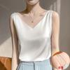 Simulation Silk Sling Vest, Women's Inner Suit, Black and White Bottomed Satin, Mulberry Silk Acetic Acid Top, Summer V-neck