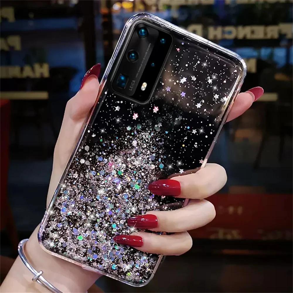 Luxury Bling Glitter Clear Phone Case Case for Samsung Galaxy A01 Core A11 A21S A31 A41 A51 4G A71 5G Sequins Sparkle Cover