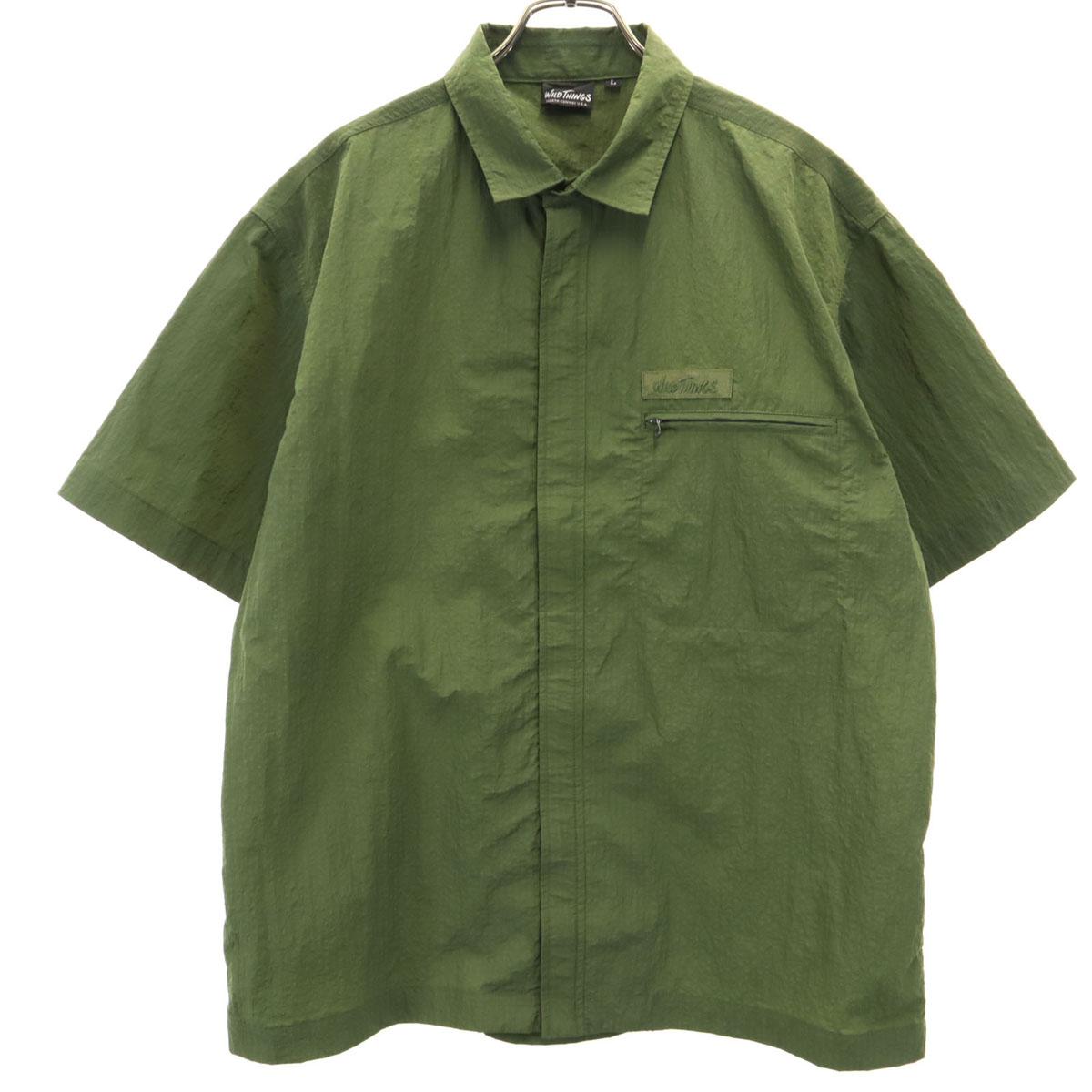 

WILDTHINGS Рубашка с коротким рукавом на молнии L хаки Мужская Б/у