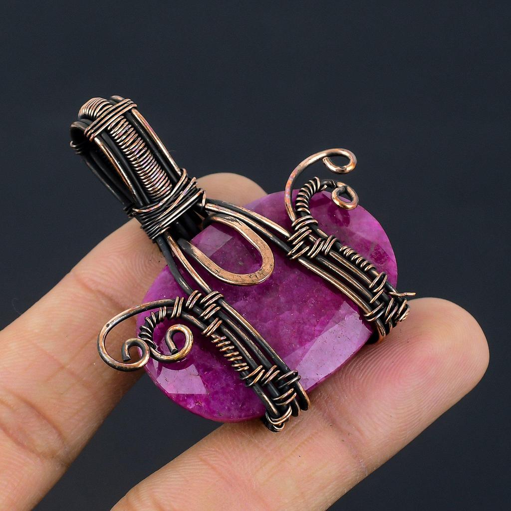 Ruby Pendant Gemstone Jewelry, 999 Copper Wire Wrapped Handmade Pendant, Latest Design Jewelry