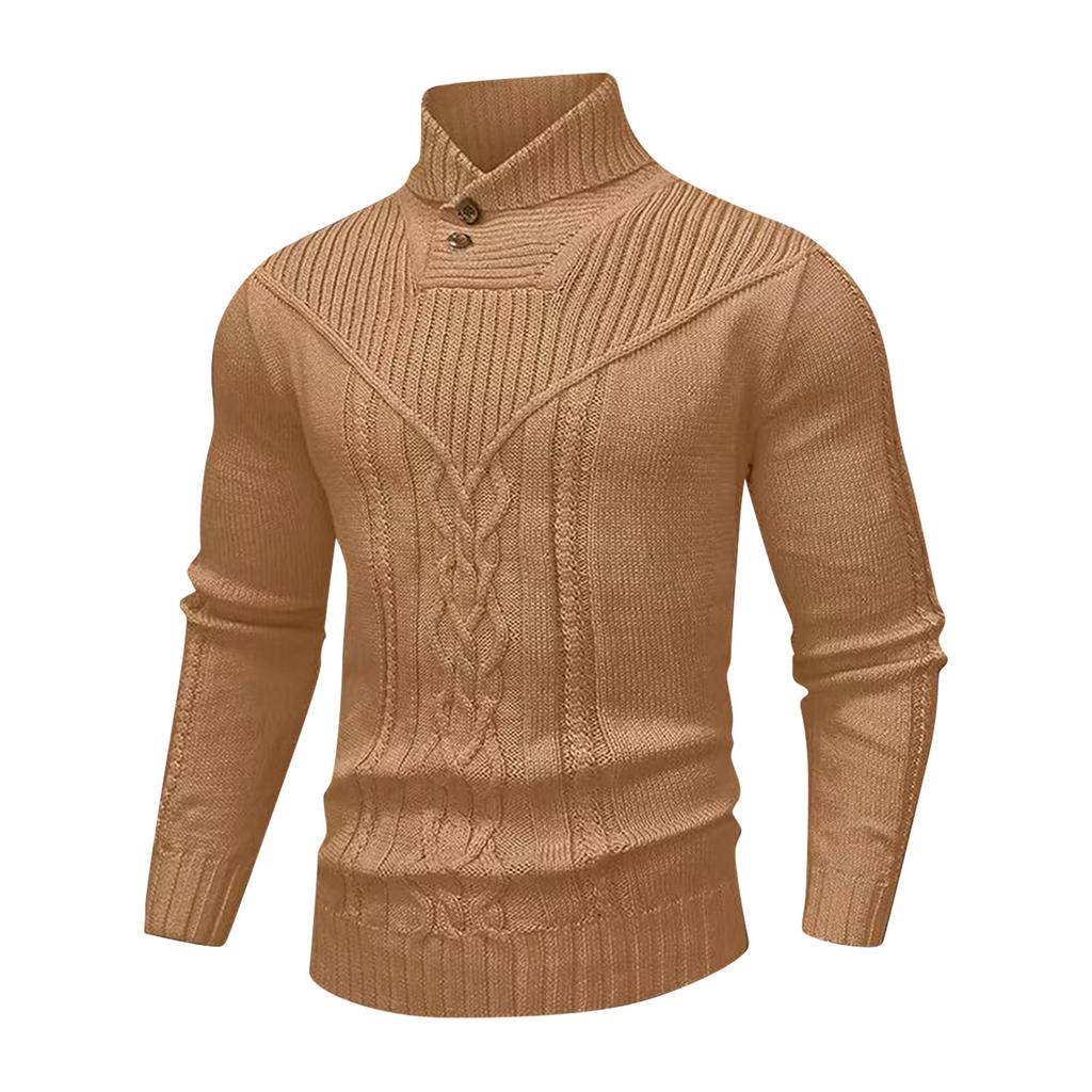 Men's Solid Color Knitted Sweater Tops  Men's Stand Collar Warm Classic Twisted Pullover Sweater
