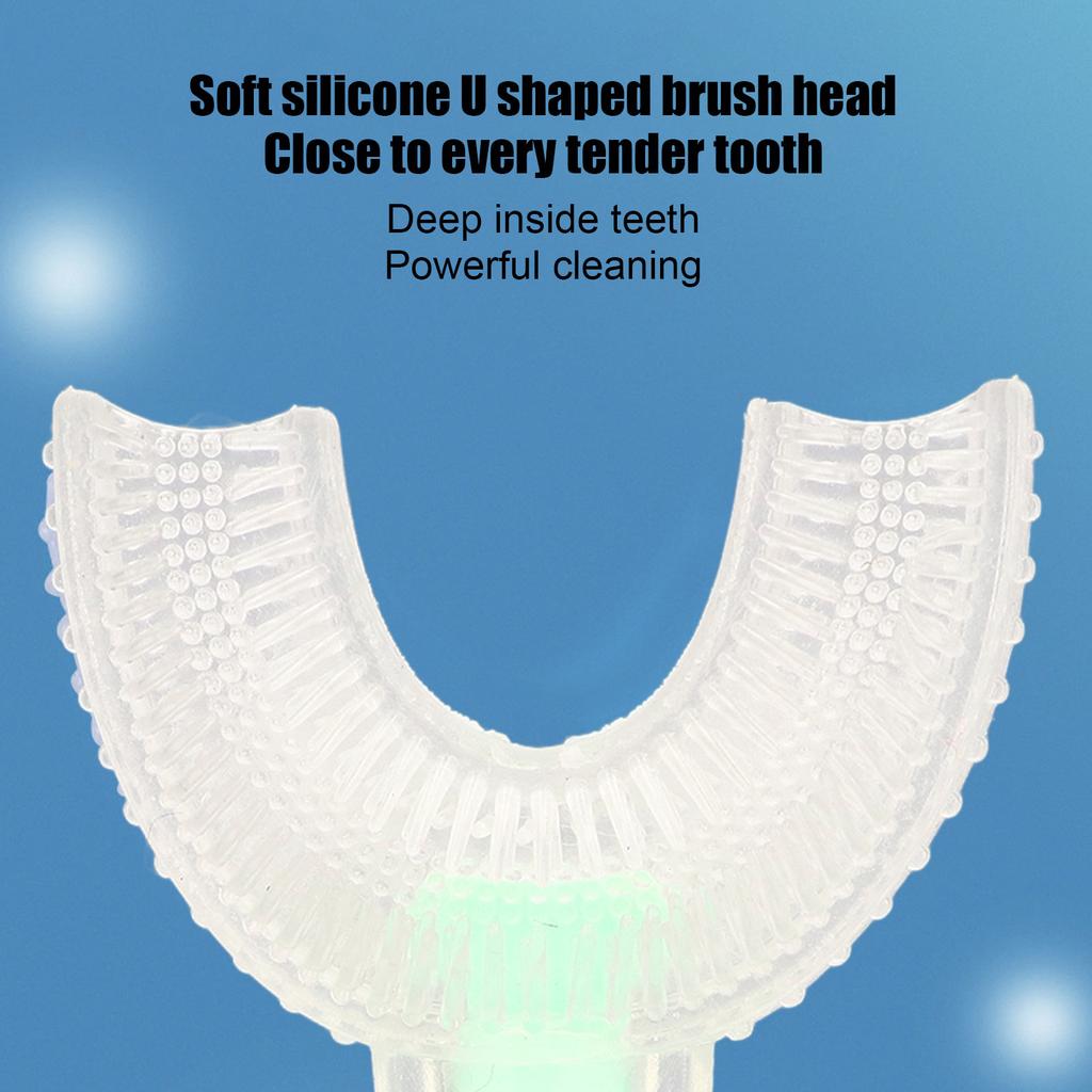 2pcs U Shaped Toothbrush Food Grade Soft Silicone Manual Training Toothbrush 360 Degrees Oral Cleaning for Baby L for 6 to 12 Years Old