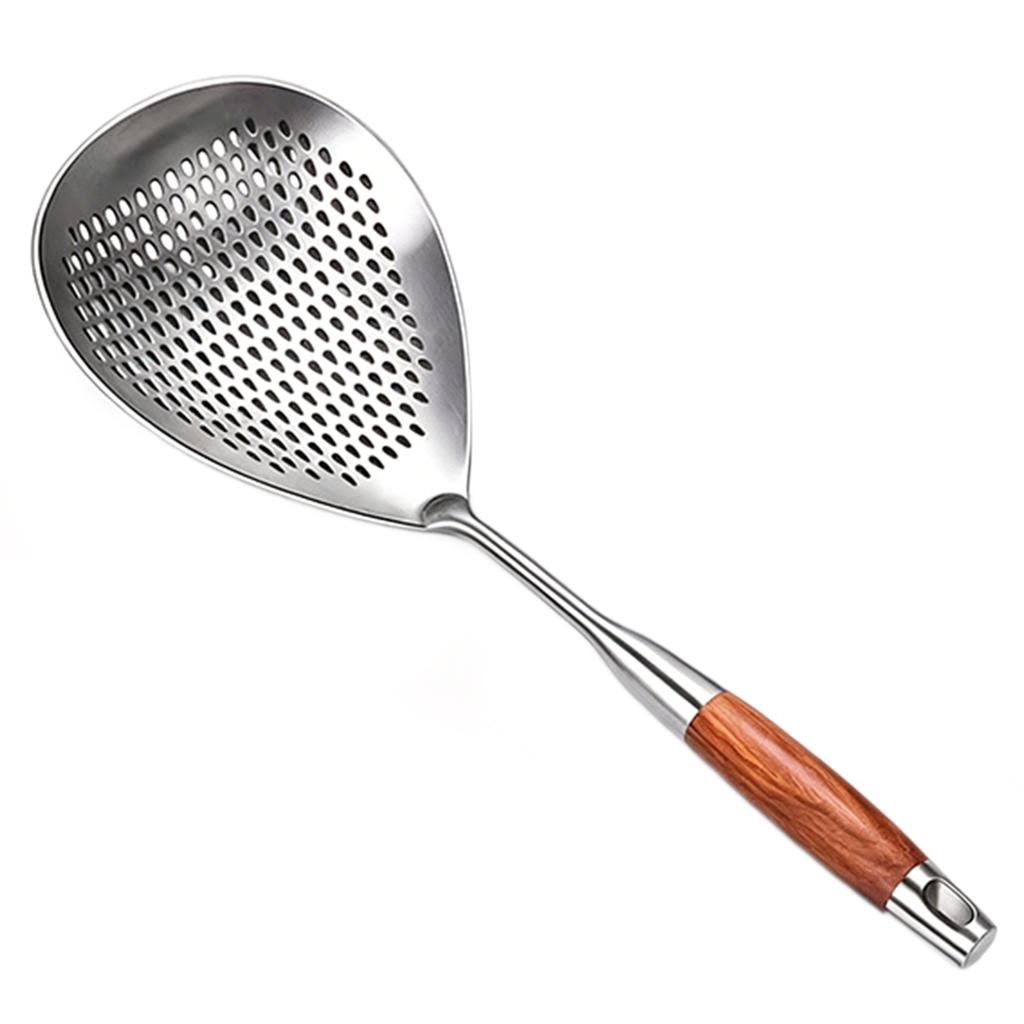 Stainless Steel Kitchenware Cooking Strainer with Wood Handle Pepper Seasoning Colander Sieve Utensils Filter Scoop Spoons