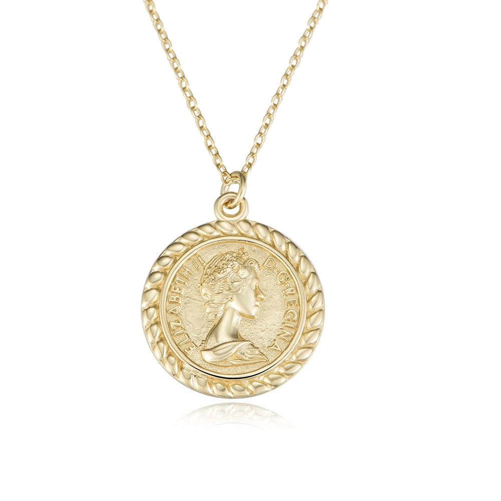 S925 Sterling Silver Portrait Relief Queen Coin Necklace for Women, European and American Ins Personality Trendy Retro Versatile Collarbone Chain