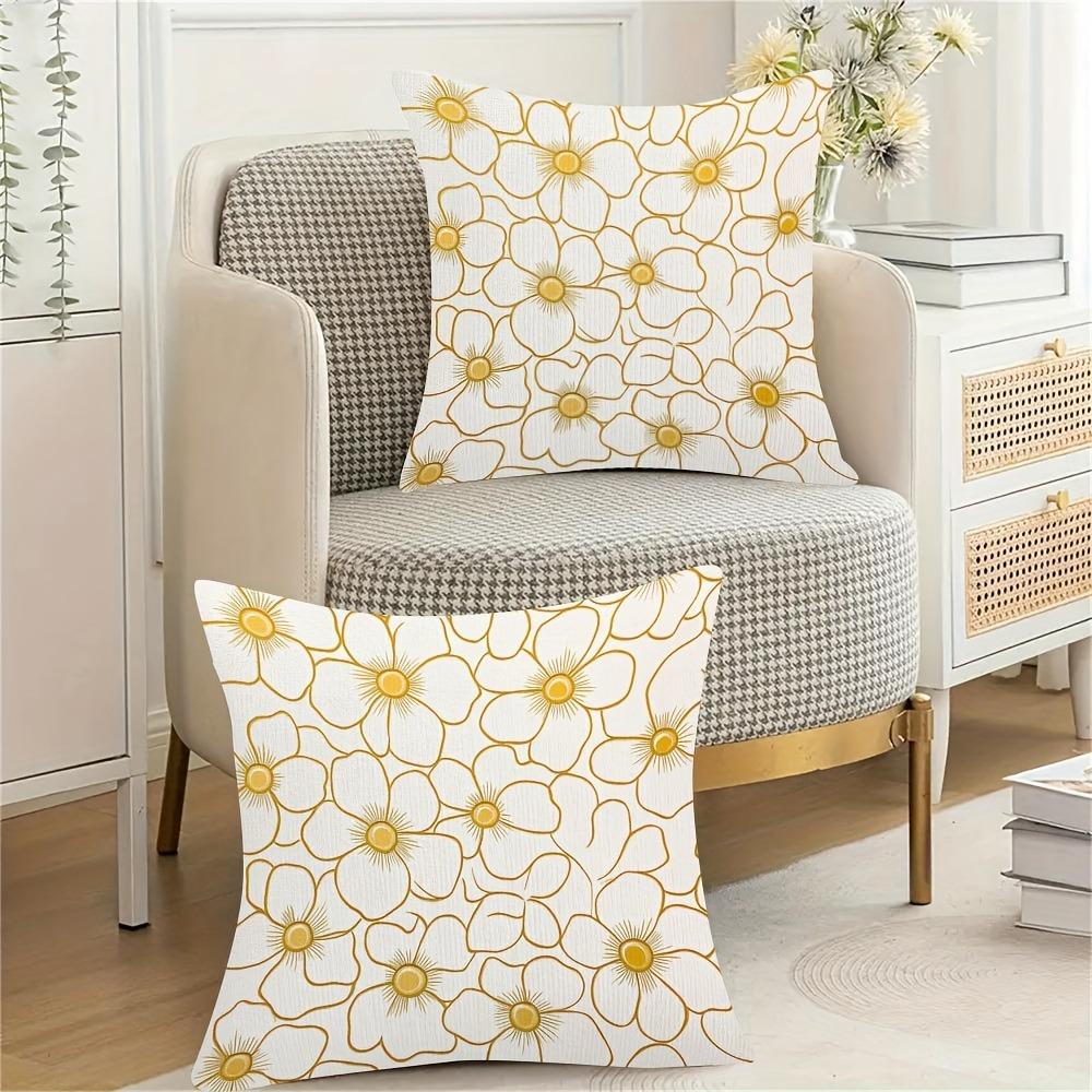 2 Pieces Modern Gold Floral Pillowcase - Vibrant sunflower and lily print 40x40cm/16x16inch
