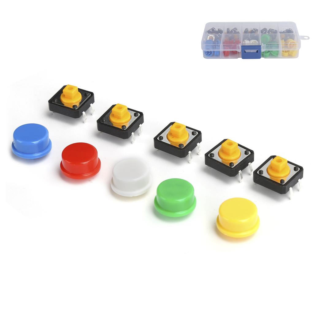 25PCS 12x12x7.3 mm Tact Push Button with Round Cap Micro Switch for DIY Electronic Products