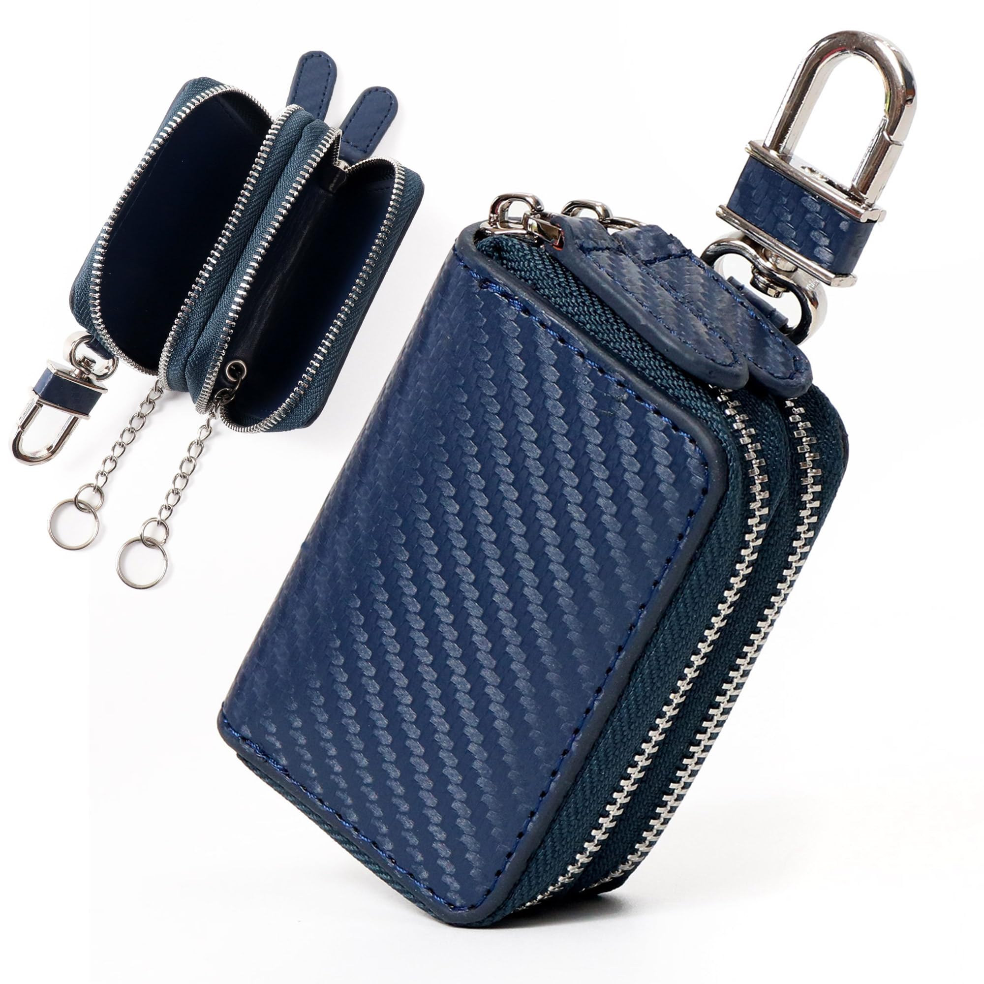 

GROOVE GEAR Key Double Holds 2 Smart Key Genuine Leather Carbon Smart Key Navy Case, Zipper, Keys, Compatible, Men s Leather, Case, ggs-2003,