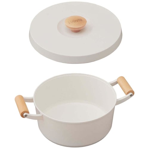 IRIS OHYAMA LUONTO 24cm White Two-Handled Pot, Ceramic Coating, Passes 700,000-Cycle Abrasion Resistance Test, No-Water Pot That Brings Out the Flavor