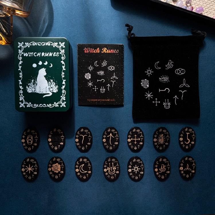 Runes Stones Set, Solid Wood Runes with Box for Travel, Divinations, Witchcrafts