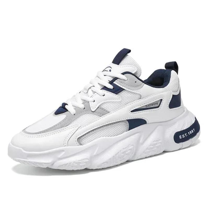 Thick Sole Versatile Clunky Sneaker For Men Trend Mesh Lace Up Breathable Casual Sports Shoes Increased Soft Soles