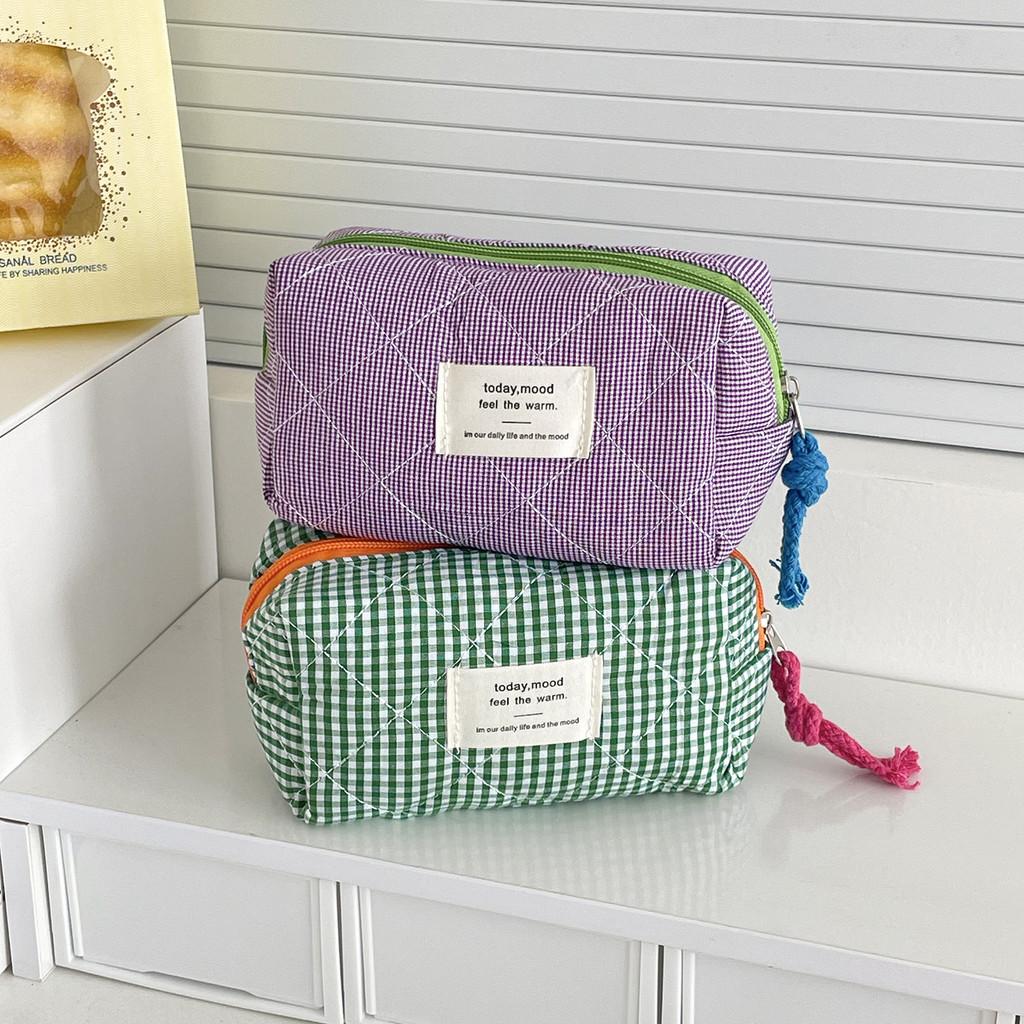 Classic Gingham Octagon Pencil Case With Cotton Material For Daily Use And Travel