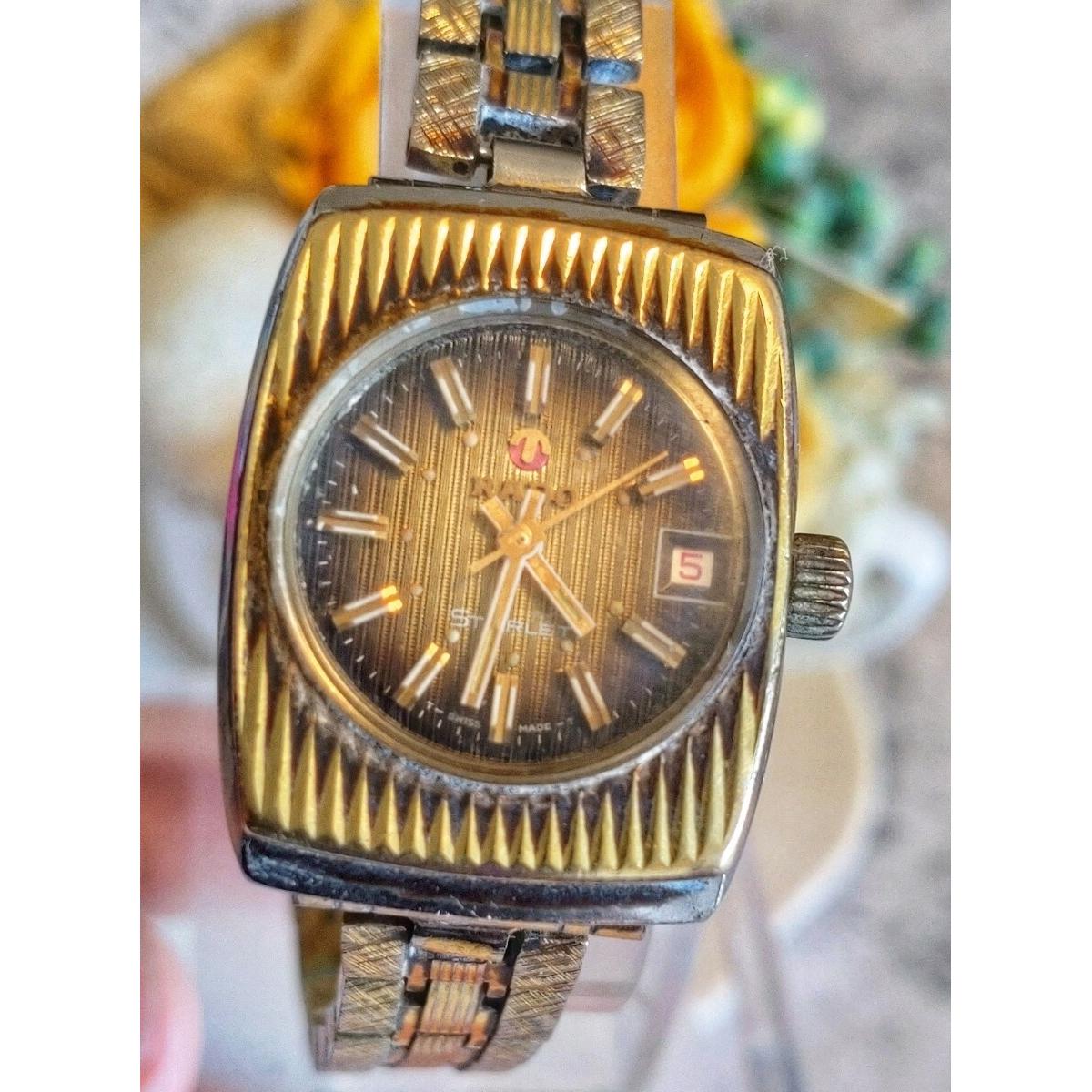 Used Working item RADO STARLET ladies watch automatic winding gold date vintage