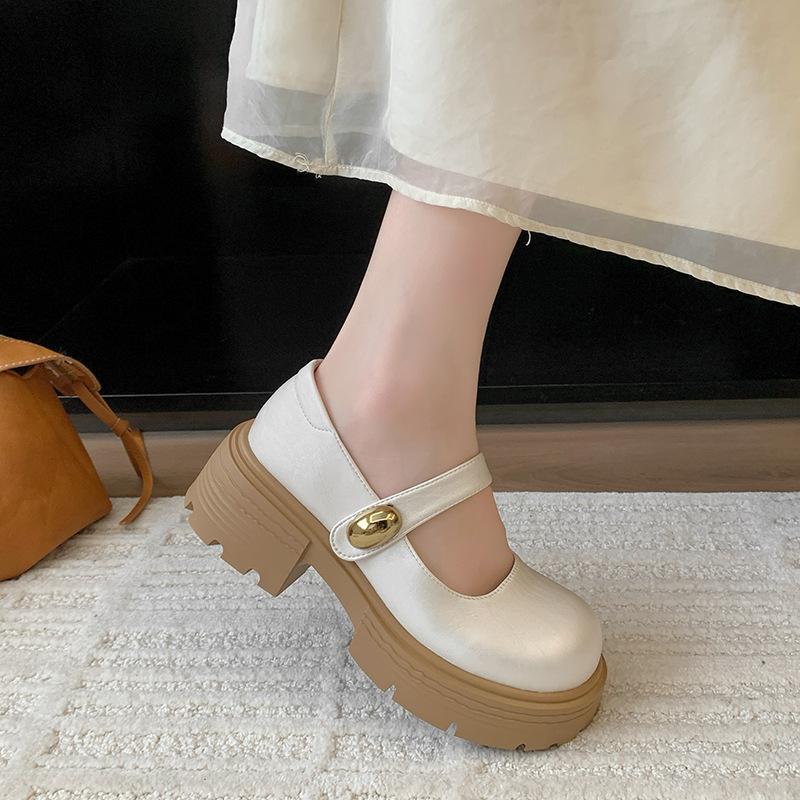 New fashionable versatile flat Mary Jane shoes women's shoes shallow single shoes round head rubber middle heel one-word women's shoes
