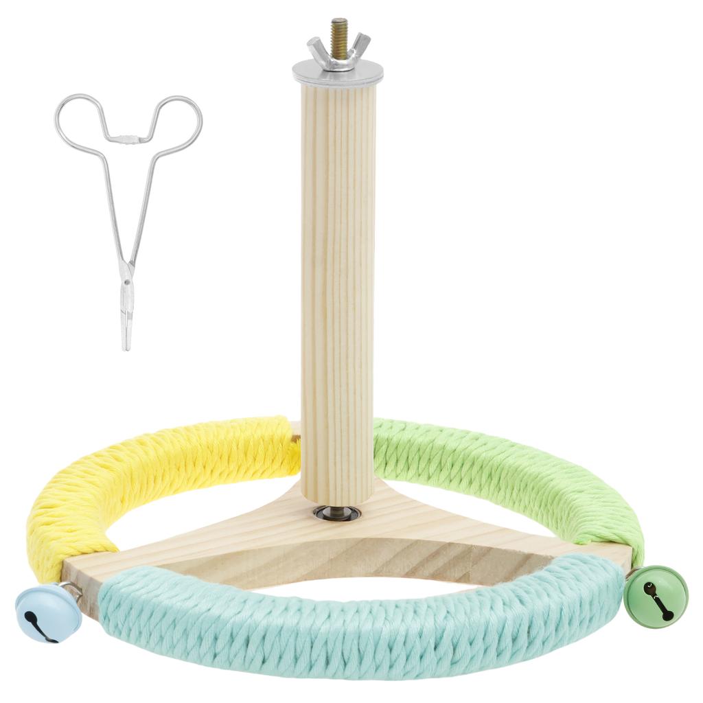 Parrot Perch Wood Stand Bird Rotary Steering Wheel Tooy Bird Interactive Training Perch Pet Birdcage Toy Portable Outdoor