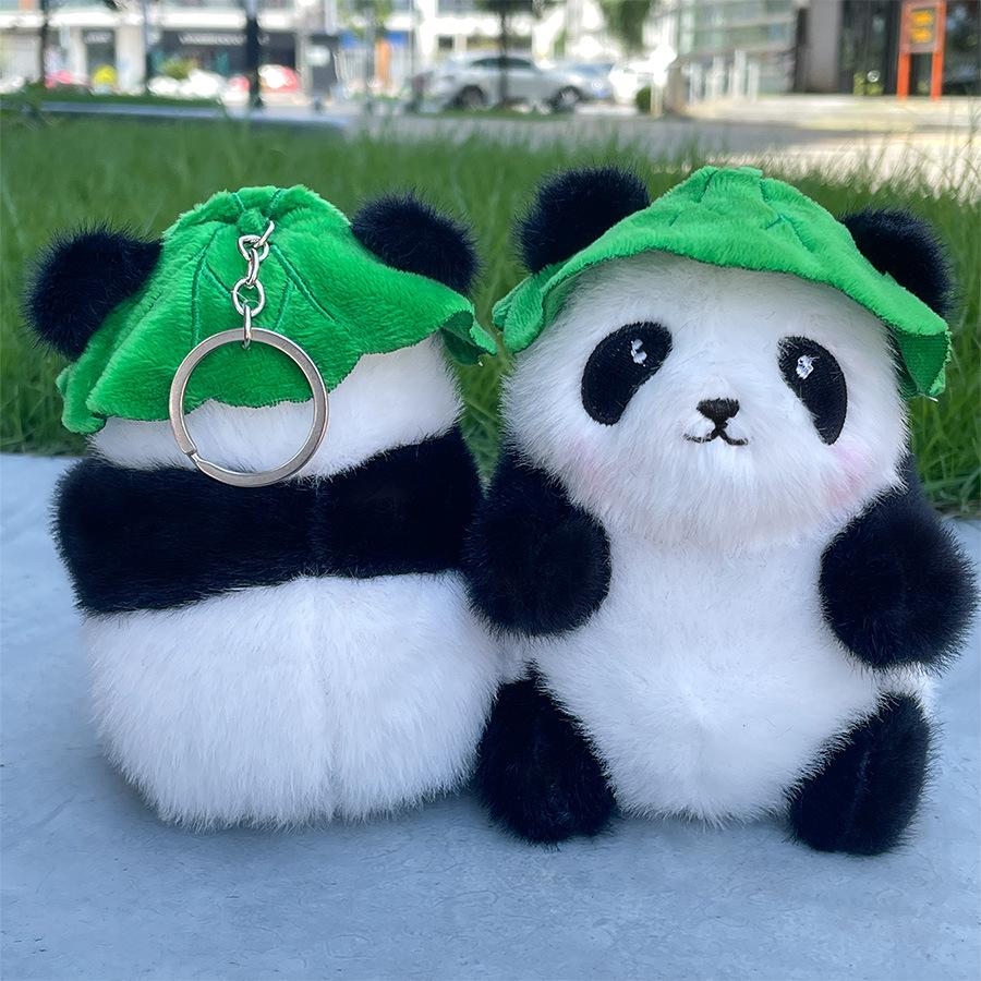 Cute Rose Leaf Panda Plush Doll Bag Keychain Accessories Three-inch Doll Doll Pendant