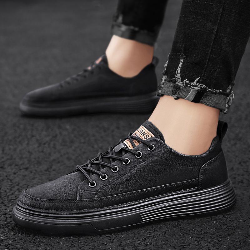 

2026 New Casual Shoes for Men Shoes Design Sneakers Male Comfortable Cow Leather All-match Comfortable Skate Shoes Man 39 чёрный