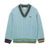 Mens Embroidered Logo Cable Knit V Neck Sweatshirt