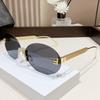 Frameless Cut Edge Inlaid Diamond Sunglasses Letter F Sunglasses Oval Hollow Design Sense Metal Frame 90281