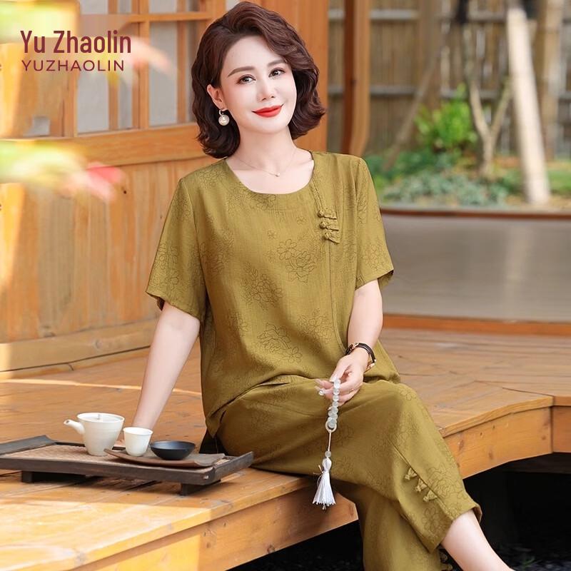 YUZHAOLIN Mid-Aged Women s Summer Chinese Style Set 5XL