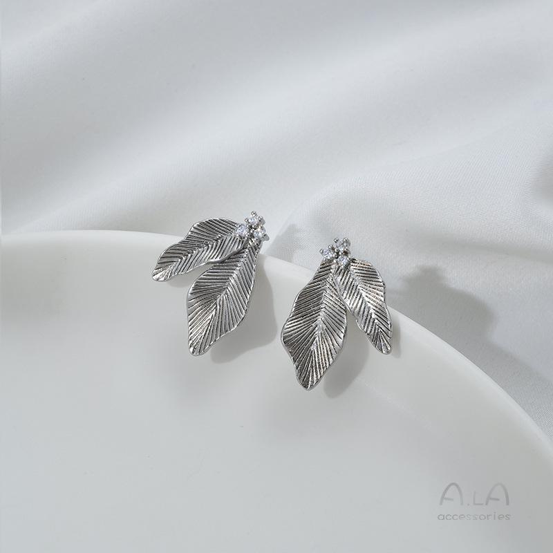 

Серьги-подвески с цирконом в виде листка, заполненные золотом 14 карат - DIY компоненты в стиле Мори