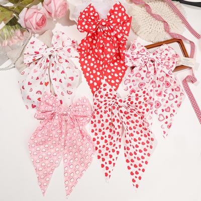 Valentine's Day Hair Bow Clips Cute Hair Bowknot Ribbon Clips Red Love Heart Pattern Hair Accessories for Girls Women Kids