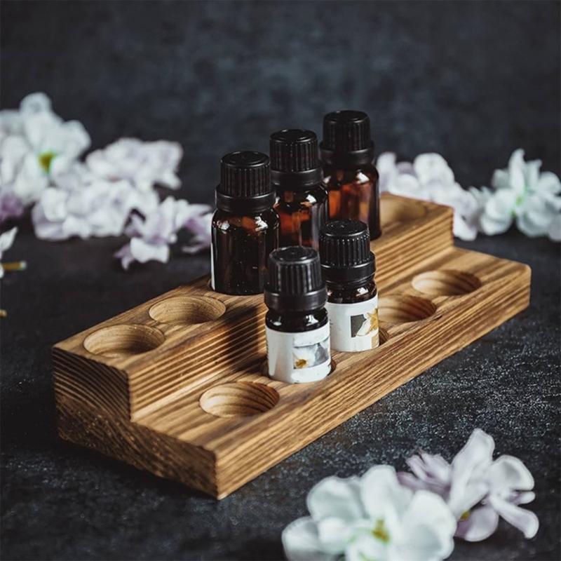 Distressed Wood Cosmetic Display Stand with 11 Slot for Essential Oils Nail Polishes and Lipsticks Storage Organization