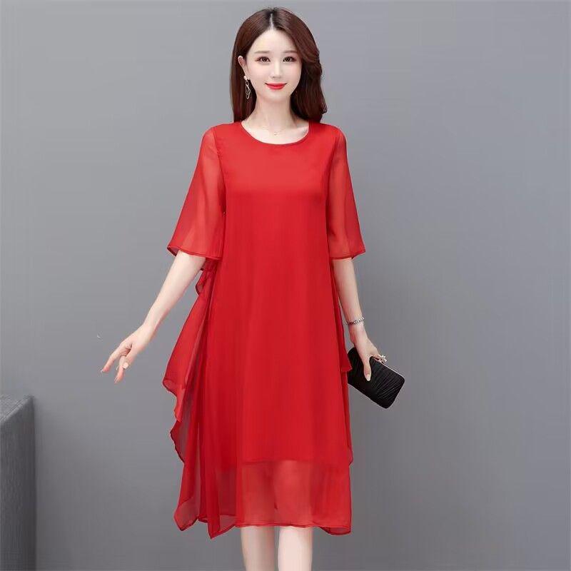 Plus Size Women's Summer Chiffon Long Skirt - Solid Color, Mid-Length, Stylish & Slimming Design