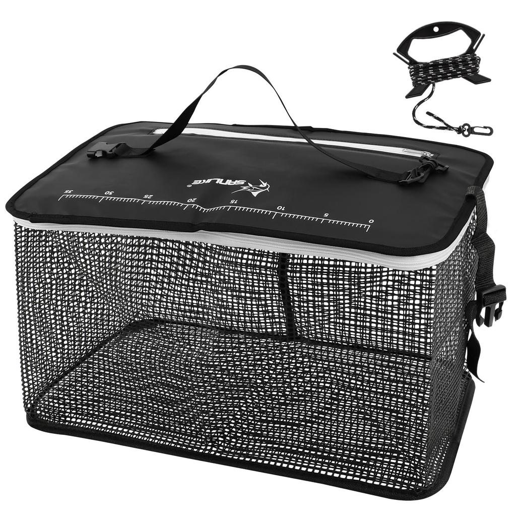 SANLIKE Floating Fishing Net with Scale, Folding Fishing Net, Multi-functional Fishing Tackle, Fishing Case, Bucket (Gray, [S] 40*25*24cm) (Black, S)