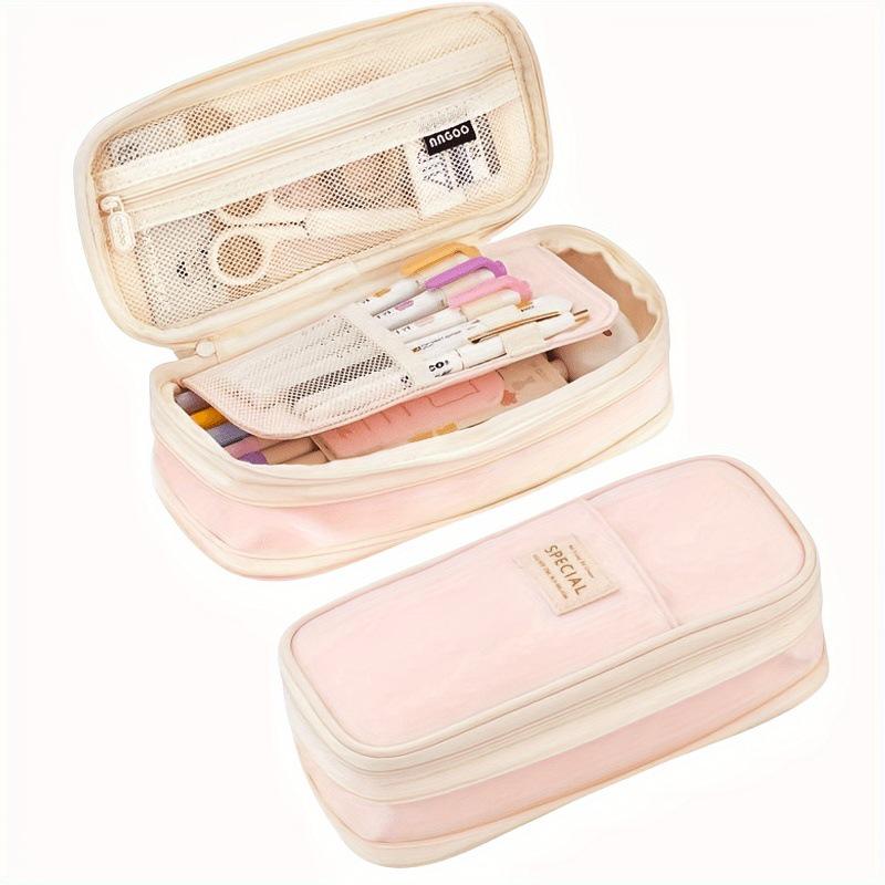 Solid Color Multifunctional Pencil Case - Large Capacity, Retractable, Macaron Shades