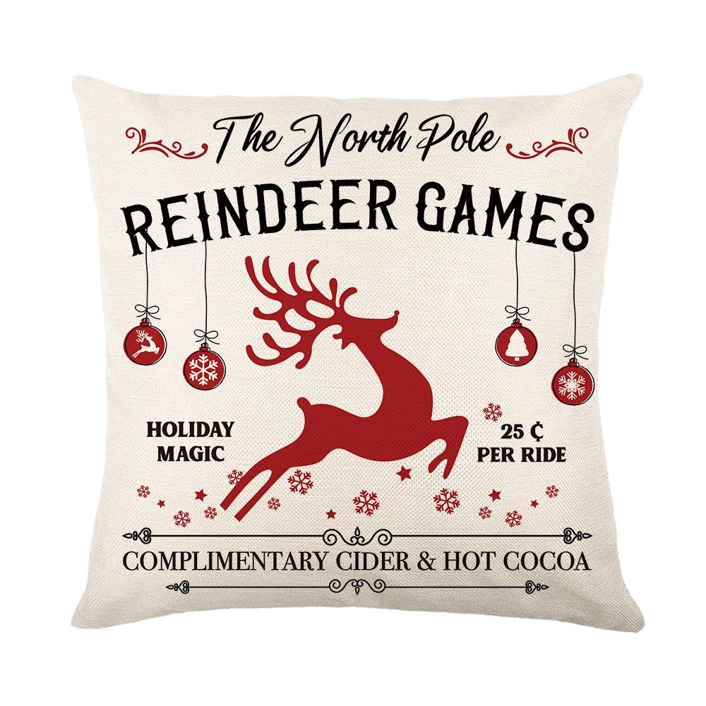 Christmas Moose Print Pillow Cover Cartoon Letter Home Sofa Cushion Pillow Cover