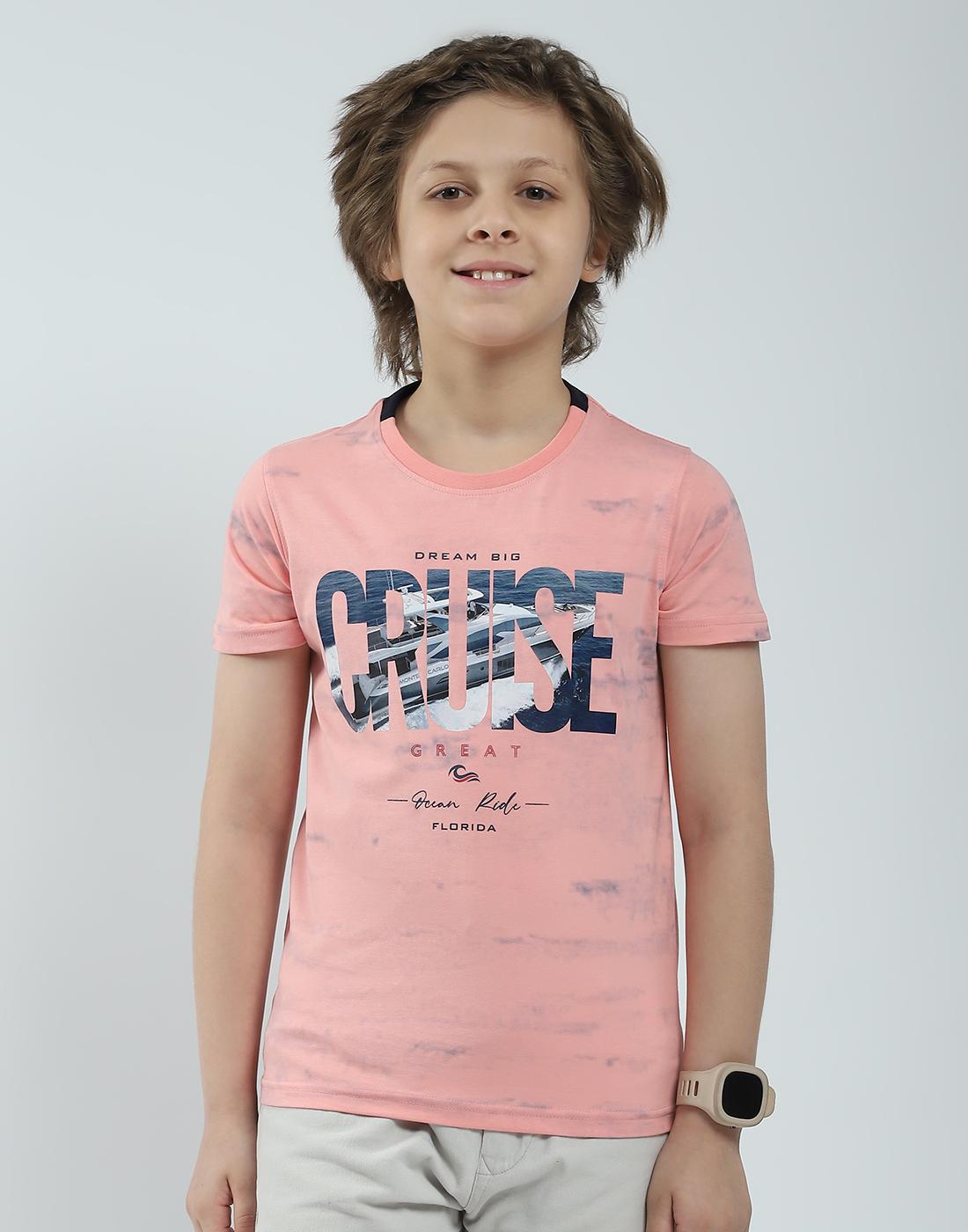 MONTE CARLO Jongens Regular Fit Bedrukt Halve Mouw T-shirt 7-8 Years koraal