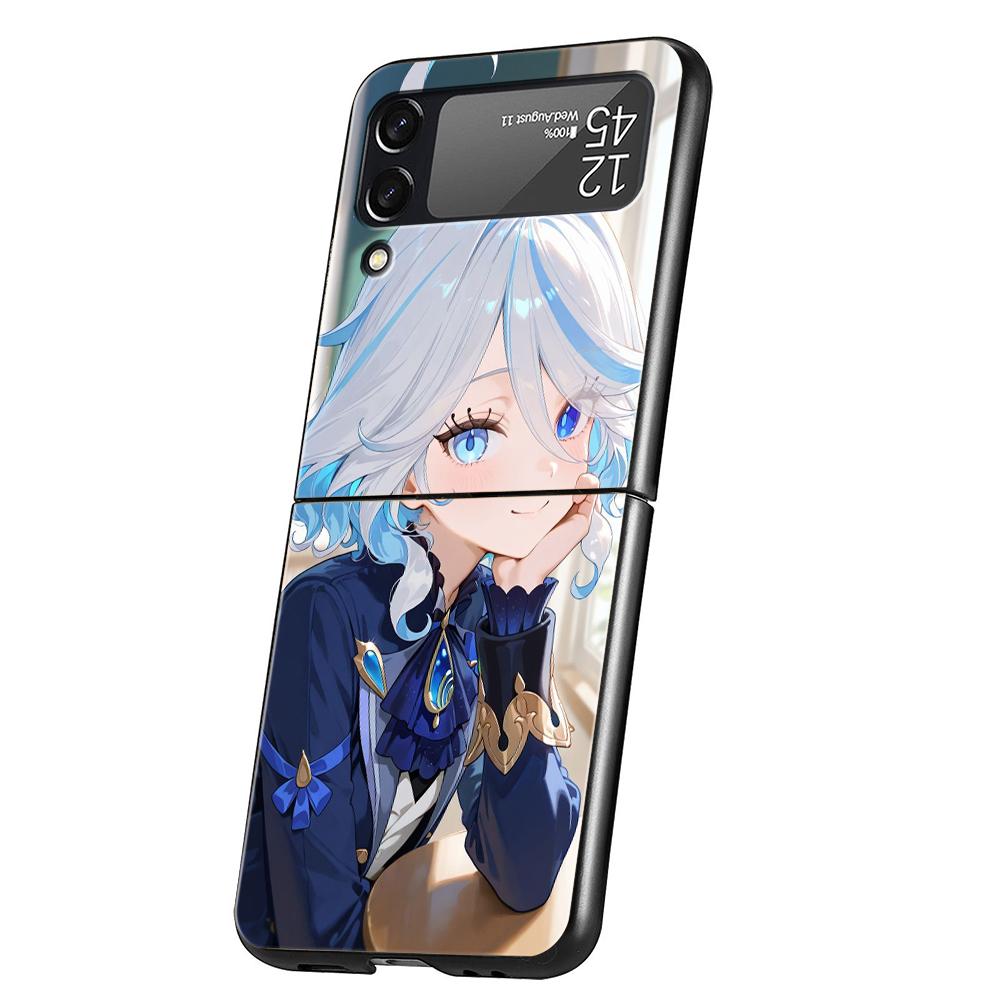 Genshin Impact Süße Furina Handyhülle Für Samsung Galaxy Z Flip 3 4 5 6 7 Harte Falt-PC Hülle Für Samsung Z Flip4 Flip5 Cover
