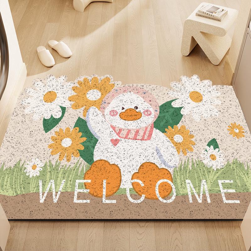 Cartoon Flowers Silk Loop Anti-slip Entrance Doormat 40x60cm
