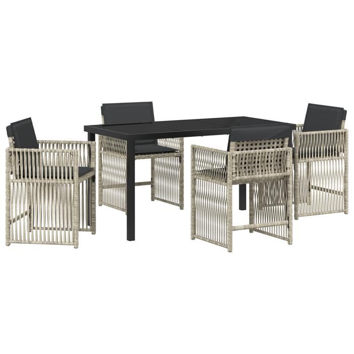 VidaXL Ensemble de salle à manger de jardin 5 pièces avec coussins Gris clair Poly Rattan 3380666