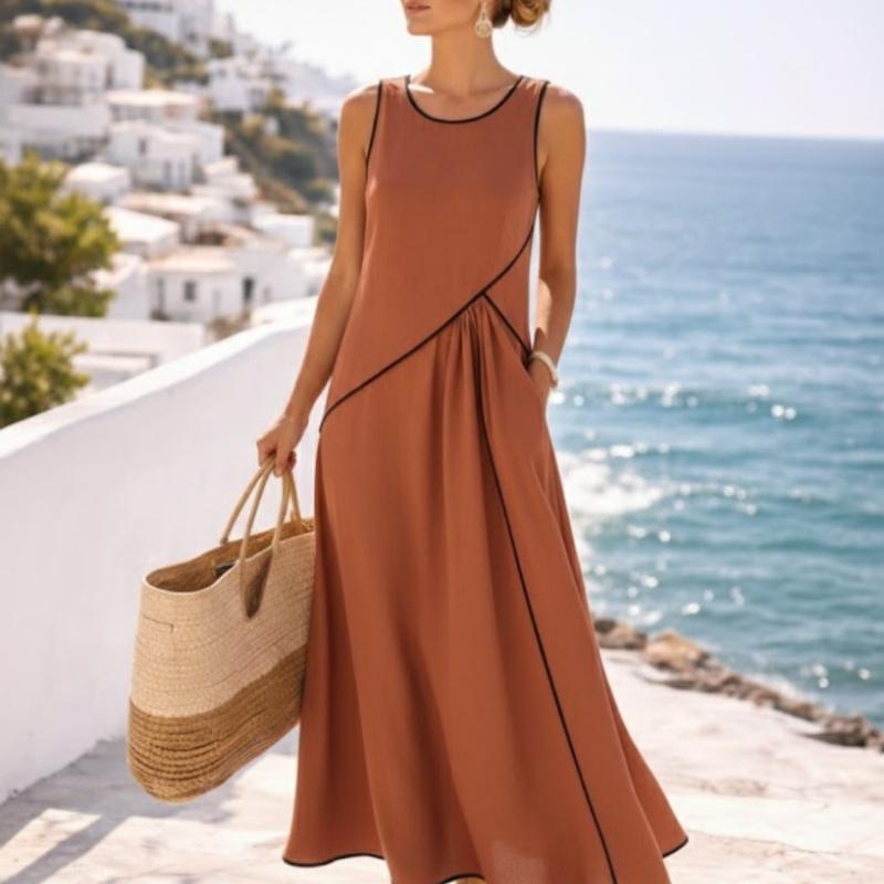 Women'S Summer Dress, Round Neckline, Sleeveless Suitable for Women