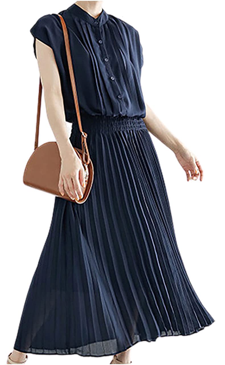 

Плиссированная юбка Французский офис Большие размеры Темно-синий Ниже Длинный Милый Плиссированное платье M.Luce, Рукав, Без рукавов, Лето, Удобный, Длинный, Аккуратный, Элегантный,