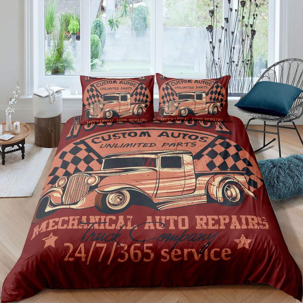 Vintage Duvet Cover Set Classic Car Automobile Mechanic Nostalgic 50s Bedding Set Twin Queen King Full Polyester Quilt Cover