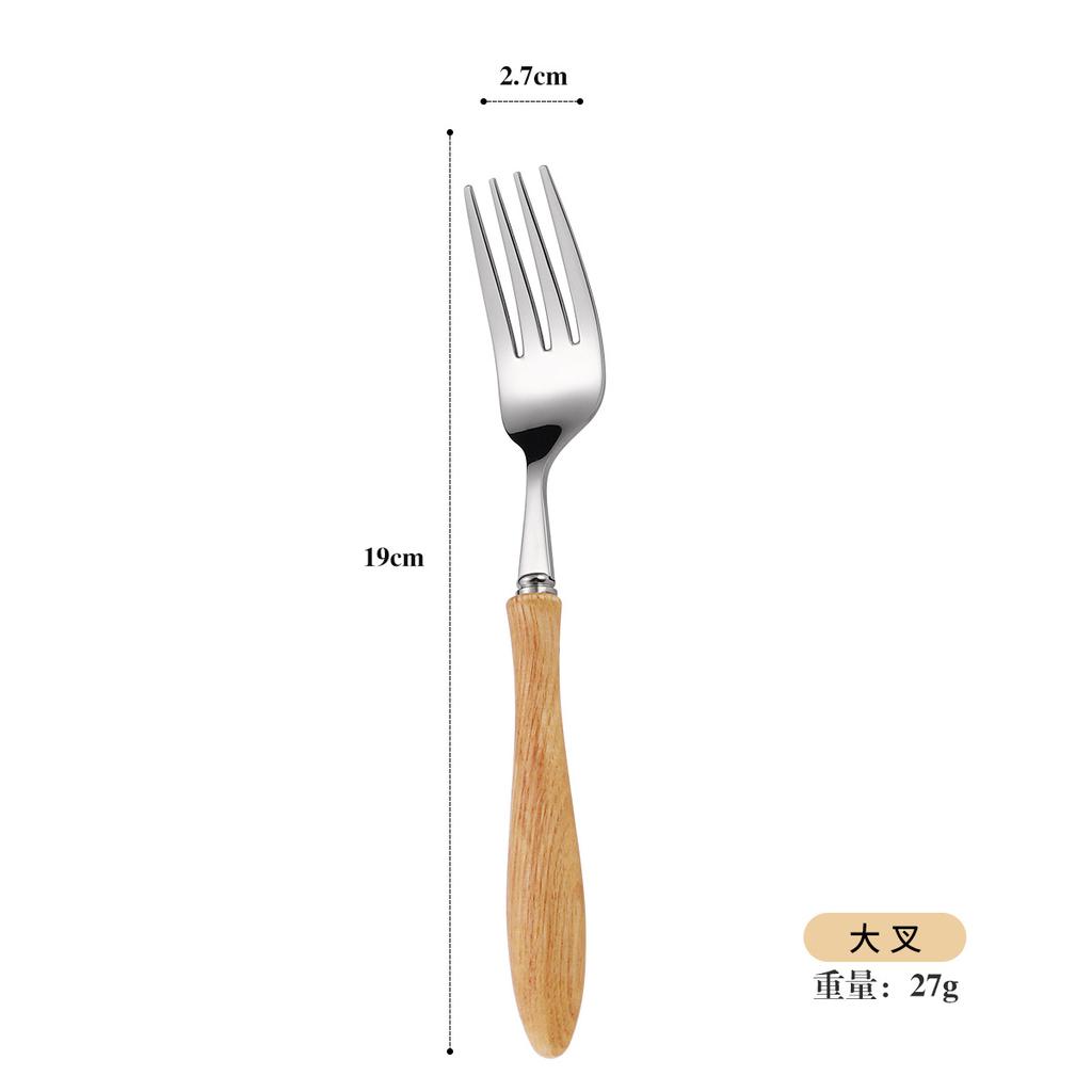 304 Stainless Steel Ash Wooden Handle Western Food Steak Knife Fork Spoon Retro Stainless Steel Tableware Four-piece Set