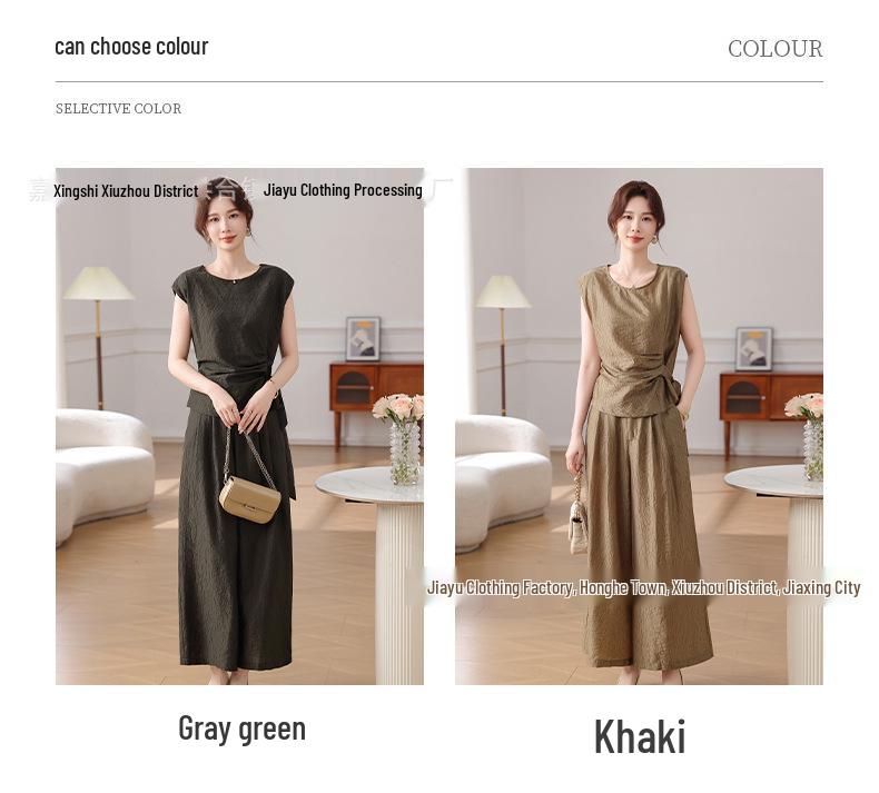 Elegant Sleeveless Tie-Waist T-Shirt Set for Middle-Aged Women - Stylish Summer Two-Piece