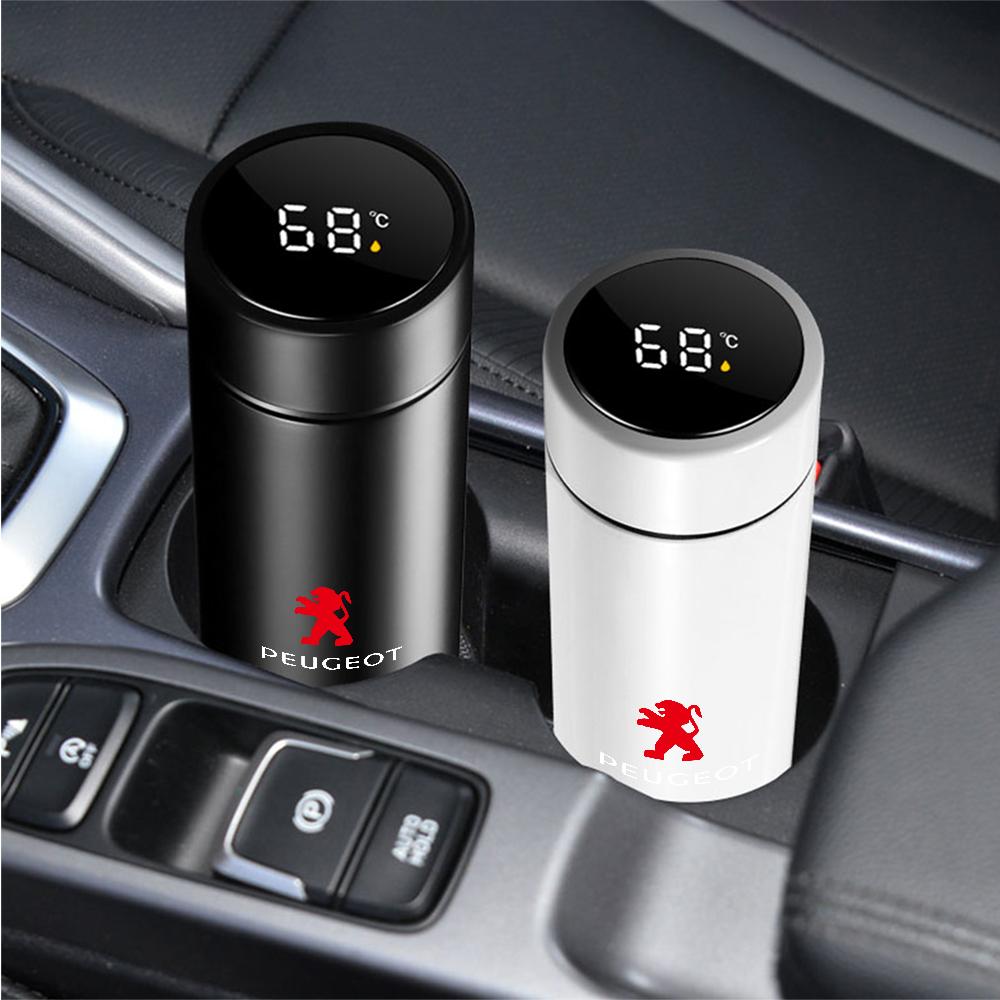 Stainless Steel Vacuum Car Emblem Smart Thermos Cup With Temperature Display For Peugeot 206 208 207 306 307 308 406 407 408 508